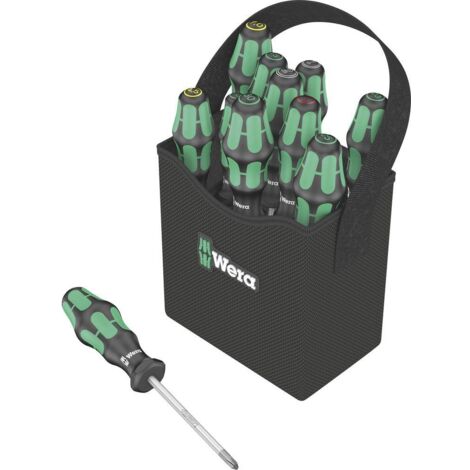 Wera – Set de 11 tournevis cruciformes – Acier à outils – Longueurs variées pour vis Philips, Pozidriv et Torx – Manche ergonomique pour confort d'utilisation