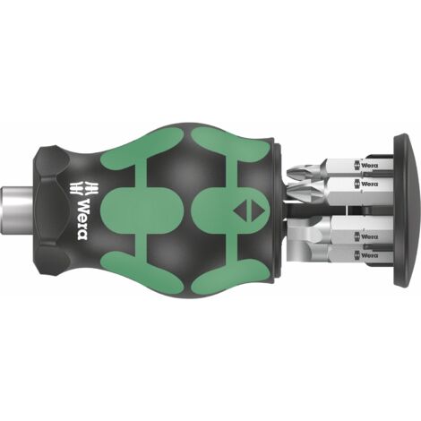 Wera Kraftform Kompakt Stubby Bithalter magnetisch mit Bit-Magazin im Handgriff & Ratschenfunktion für schwer zugängliche Bereiche, 6-teilig