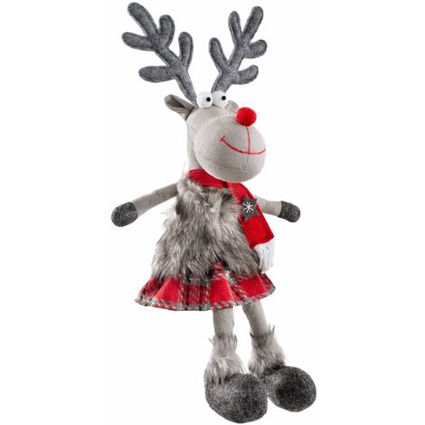 WeRChristmas Statuetta con Renna Seduta con Gambe Morbide, Multicolore, 42 cm
