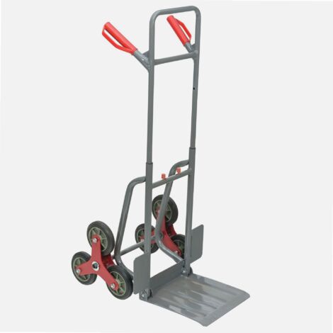 Werka Pro – Chariot diable pliable 150 kg – 6 roues – Bavette rabattable et plateforme réglable – Pour escaliers et espaces confinés