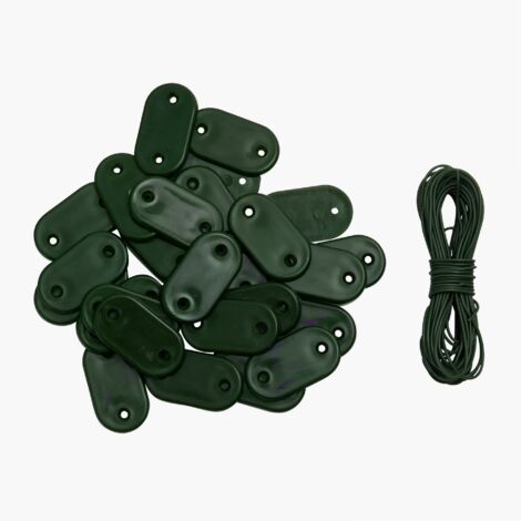 Werka Pro – Kit de 30 fixations pour brise vue – 30 platines en polyéthylène – Fil de fer plastifié 4m – Fixation discrète par placage