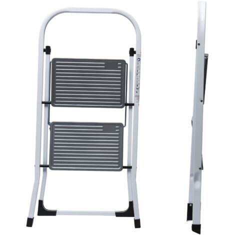Werka Pro – Marchepied pliable 2 marches en métal peint – Hauteur 81 cm – Charge maximale 150 kg – Garde-corps pour sécurité – Encombrement 46,5 x 54 cm