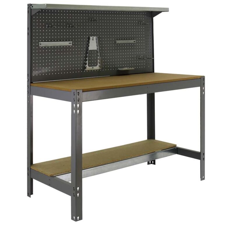 Etabli BUFFALO avec paroi à outils et étagère HxLxP 84x90x61cm Capacité de charge 400kg Gris