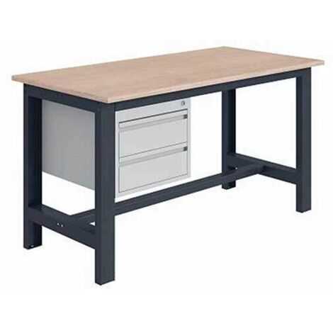 Werkbank für Werkstätten mit 2 Schubladen - Abm. 1500x750x840mm - Anthrazitgrau RAL7016 - W010010672-GA