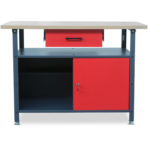 Werkbank mit Arbeitsplatte Werktisch mit Schublade Schließfach Verstellbare Füße Belastbar bis 400 kg Metall Anthrazit-Blau 120 cm x 60 cm x 85 cm