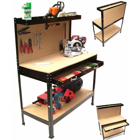 Werkbank mit Schublade und Lochwand Arbeitstisch Werktisch Werkstatt Metall