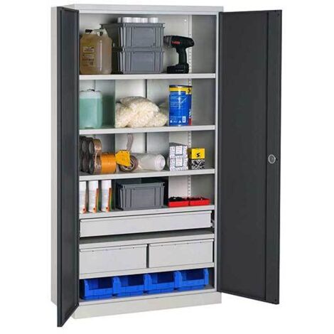 Werkstattschränke - 3 Schubladen und 6 Regale - RAL 7035 - W030090035-GCGC