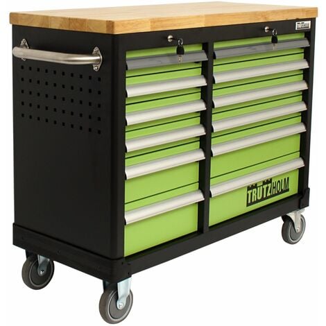 Werkstattwagen DELUXE 12 Schubladen unbestückt 123 cm Breite mit massiver Arbeitsplatte