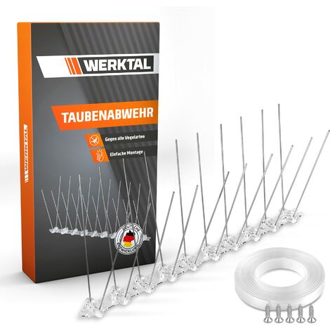 UNBRANDED WERKTAL Taubenabwehr Spikes - Effektive Vogelabwehr aus langlebigem Edelstahl [3 Meter] - Tierfreundliche Taubenabwehr Balkon & Fenster - Werkzeugslose Montage Dank Nanotape - Gegen alle Vogelarten