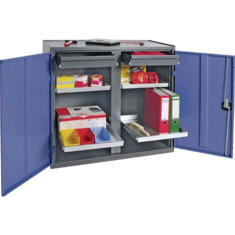 Werkzeug-/Beistellschrank H1000xB1000xT500mm 2Schubl.,4Bd.anthrazit/blau TECWERK
