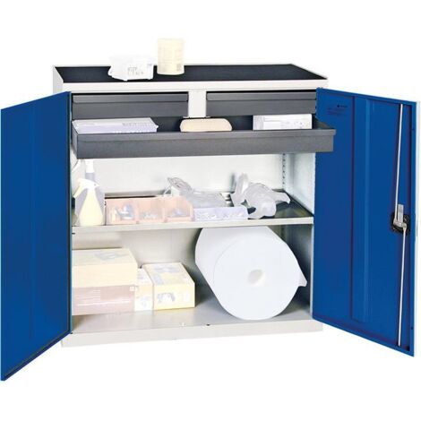 Werkzeug-/Beistellschrank H1000xB1000xT500mm 3Schubl.,1BD lichtgrau/enzianblau