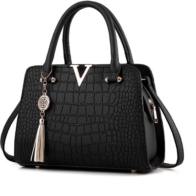 Image of Werkzeuggürtel, Werkzeugkasten, Handtasche mit Krokoprägung, schwarz