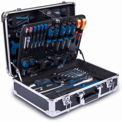 Werkzeugkoffer TB200 Scheppach - 141 tlg. Werkzeug Set  Aluminium Werkzeugkiste bestückt