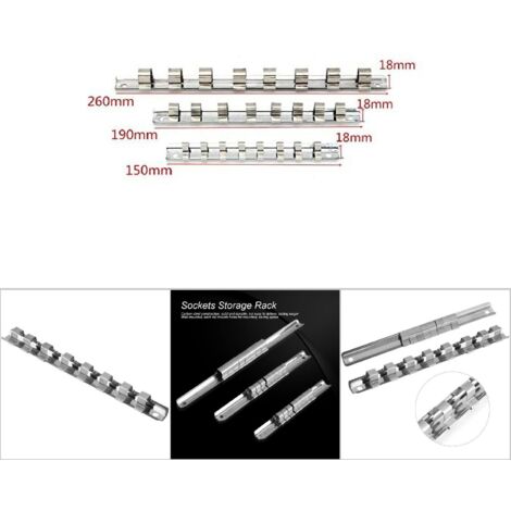 Werkzeugorganizer mit Steckschlüsselschiene (8 Clips) Steckschlüsselhalter aus Kohlenstoffstahl, 1/4"-Wandhalterung Ideal für Garage und Werkstatt