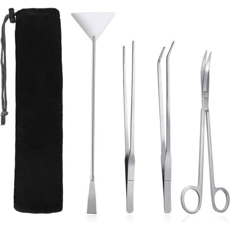 Werkzeugsets für Aquarien, 4-in-1-Aquarienreinigungswerkzeuge, Edelstahl-Scherenspatel, Pflanzenschneider-Set für Wasserpflanzen, Aquarienzangen aus Metall