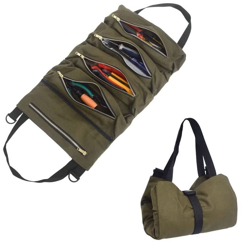 Image of Werkzeugtasche aus Segeltuch – 5 Multifunktionstaschen – Elektrikerwerkzeuge – Grün