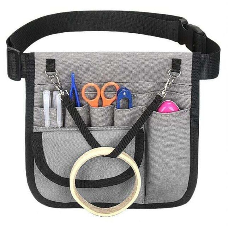Image of Bolsa de herramientas para enfermeras, un bolsillo con solapa y cinturón ajustable (gris)