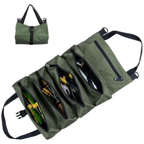 Werkzeugtasche- Mit 5 Reißverschlusstaschen, Werkzeugtasche mit Rollen(Grün)