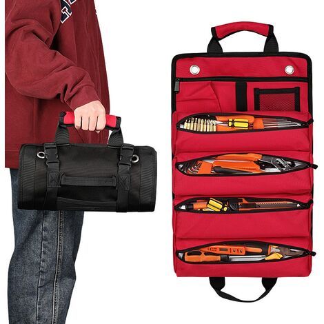 Werkzeugtasche- Mit 5 Reißverschlusstaschen, Werkzeugtasche mit Rollen(Rot)