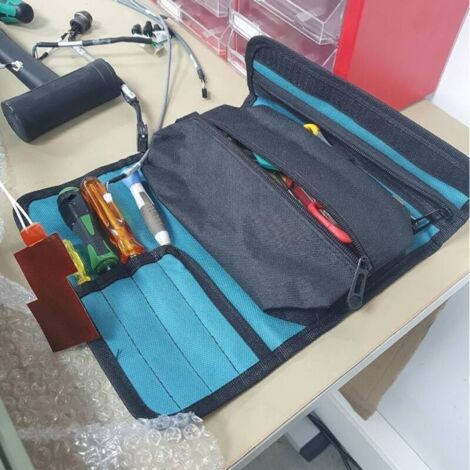 Werkzeugtasche, Werkzeugkasten, Werkzeugetui, kleine Rolltasche, Werkzeugtasche aus Segeltuch, Aufbewahrungstasche mit Reißverschluss und Schnalle, für Elektriker, Klempner, Mechaniker