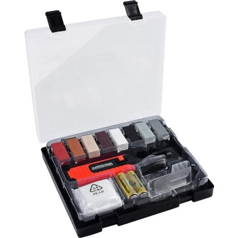 Werkzeyt Set di riparazione per piastrelle, 14 pezzi, 8 tonalità diverse, con fusore, pialla e spugna abrasiva, adatto per superfici lisce di tutti i tipi/kit di riparazione per pietra/B27692