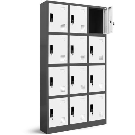 Wertfachschrank 3B4A Fächerschrank Schließfachschrank mit 12 Fächern Metallspind Umkleideschrank Stahlblech Pulverbeschichtung Farbwahl 185 cm x 90 cm x 40 cm (H x B x T) Grau
