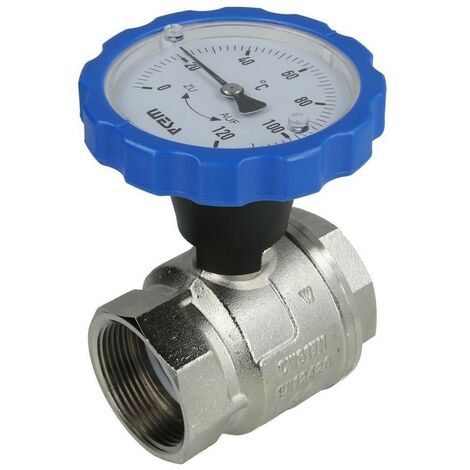 WESA ISO-Therm robinet à bille bleu 1 1/2"FF poignée thermomètre