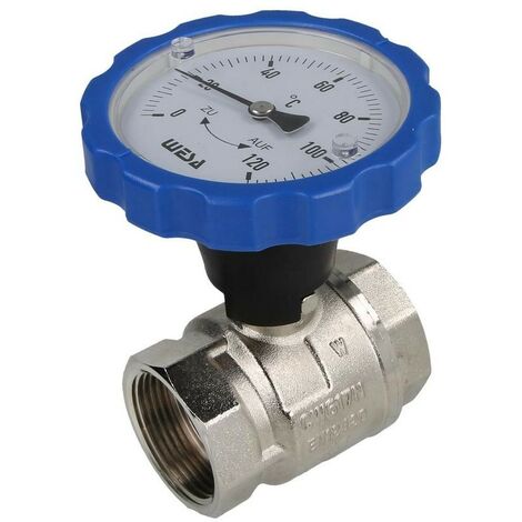 WESA-ISO-Therm robinet à bille bleu 1 1/4" FF poignée thermomètre
