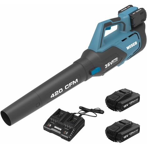 WESCO Aspirateur Souffleur à Feuilles sans fil, 2Pcs 18V 2.0Ah Li-ion Batterie et Chargeur, 420 CFM, Vitesse 136,8 km/h WS8512