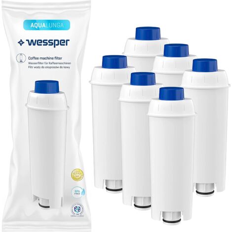 Wessper Filtro Acqua Macchina da Caffè, Ricambio Filtro per Macchina da Caffè DeLonghi DLSC002, SER3017, ECAN, ESCAM, ETAM, SECAM, Serie S, Cartuccia Filtro Acqua Data - 6 Pezzi