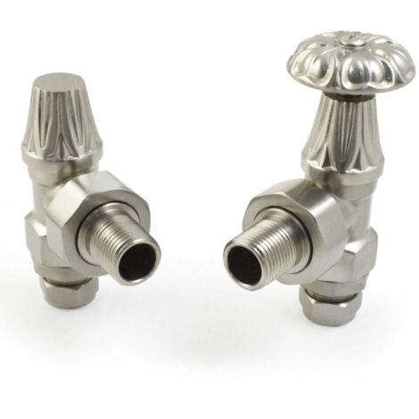 West Abbey Angled Manual Radiator Valve and Lockshield - Satin Nickel