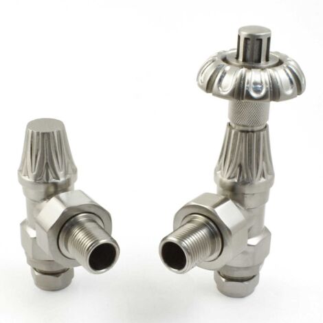 West Abbey Angled TRV Thermostatic Radiator Valve and Lockshield - Satin Nickel