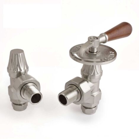 West Abbey Throttle Angled Manual Radiator Valve and Lockshield - Satin Nickel