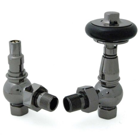 West Amberley Angled Thermostatic Radiator Valve and Lockshield - Black Nickel