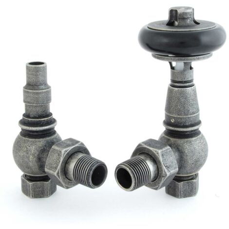 West Amberley Angled Thermostatic Radiator Valve and Lockshield - Pewter