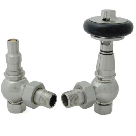 West Amberley Angled Thermostatic Radiator Valve and Lockshield - Satin Nickel