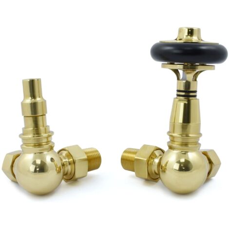 West Amberley Corner Thermostatic Radiator Valve and Lockshield - Polished Brass