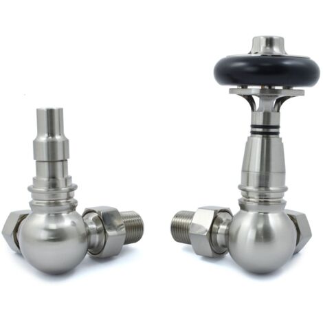 West Amberley Corner Thermostatic Radiator Valve and Lockshield - Satin Nickel