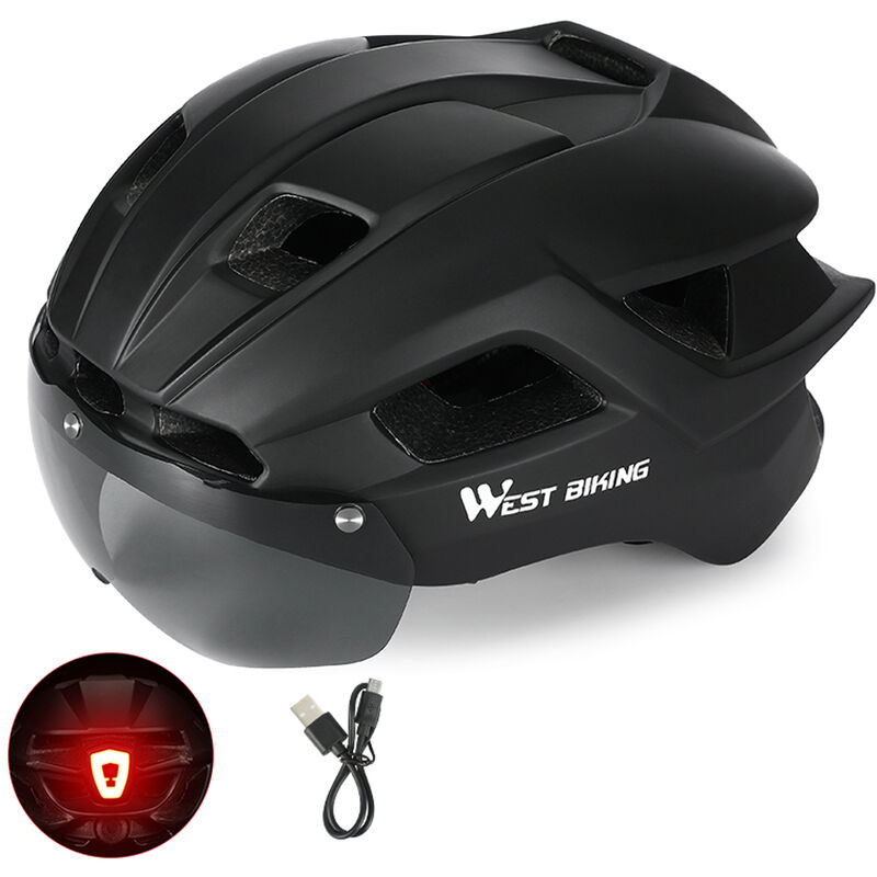 

Cascos de bicicleta MTB Carretera Cascos de bicicleta Gorra de seguridad Protecciones de ciclismo Cascos con vidrio,Negro - West Biking