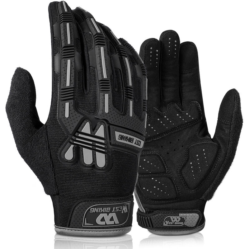 

motocicleta, bicicleta, dedo largo, al aire libre, antideslizante, anticaida, guantes de montar, talla XL, negro - West Biking