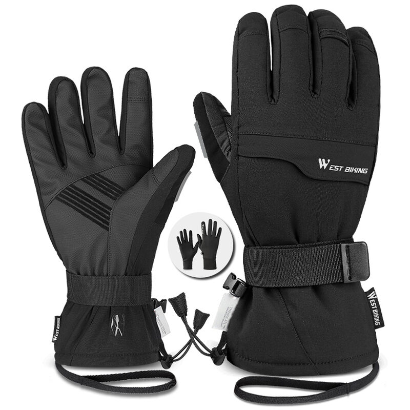 

WEST BIKING Guantes gruesos de doble capa Esqui Ciclismo Motocicletas Guantes deportivos 3M Guantes impermeables y resistentes al frio Guantes de