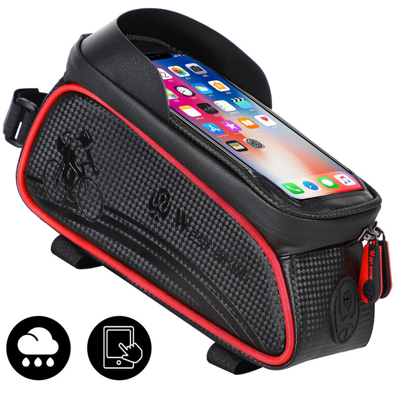 

WEST BIKING MTB Ciclismo de carretera Bolsa de tubo superior impermeable Pantalla tactil Marco frontal de bicicleta Bolsa de alforja,rojo