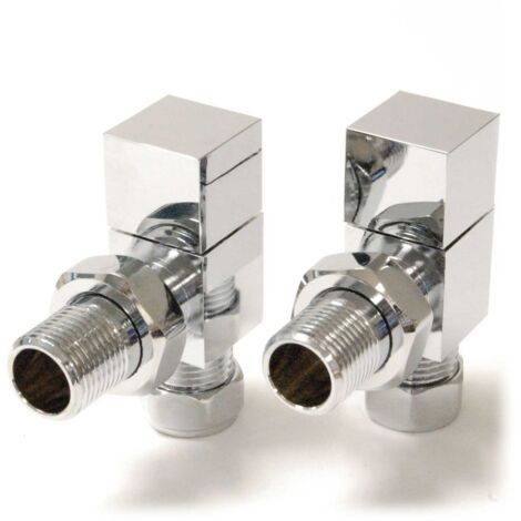 West Bloc Angled Square Radiator Valves Pair - Chrome