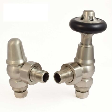 West Commodore Traditional Angled Manual Radiator Valve and Lockshield - Satin Nickel