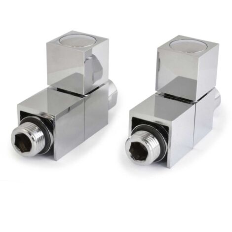 West Cube Straight Square Radiator Valves Pair- Chrome