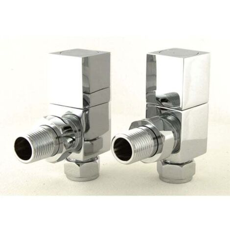 West Cubex Square Angled Radiator Valves Pair Chrome