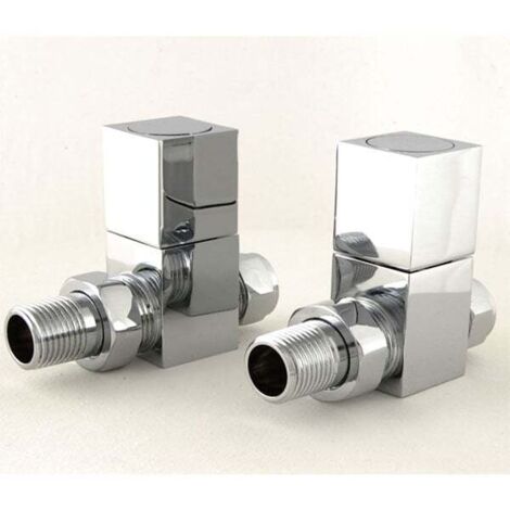 West Cubex Square Straight Radiator Valves Pair Chrome