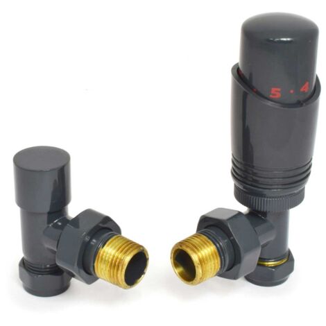 West Delta Angled TRV Thermostatic Radiator Valve and Lockshield - Anthracite