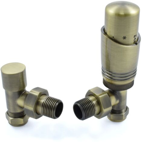 West Delta Angled TRV Thermostatic Radiator Valve and Lockshield - Antique Brass