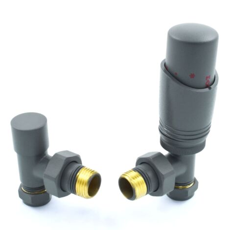West Delta Angled TRV Thermostatic Radiator Valve and Lockshield - Gunboat Grey